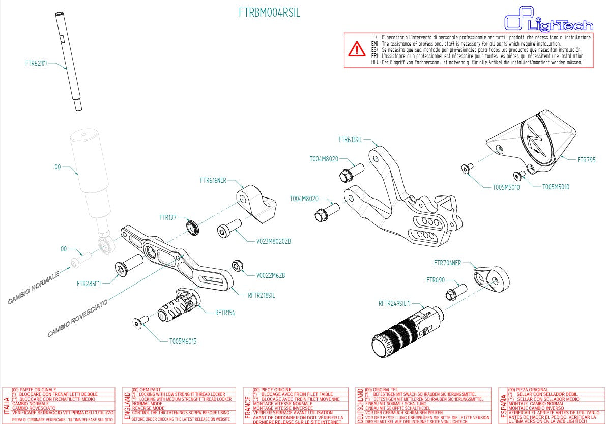 Fußrastenanlage R LighTech BMW S1000RR K46 (15-18) FTRBM004RSIL
