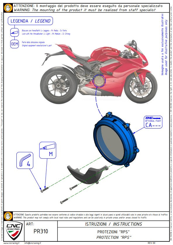 Protetor de embreagem em alumínio, capa de proteção CNC Racing Ducati Panigale V4/S (25-26) PR310 