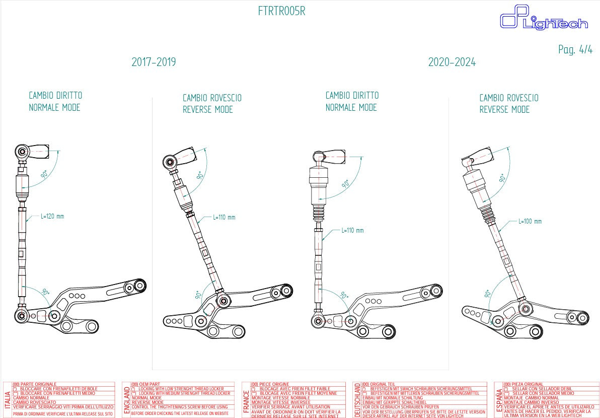 Fußrastenanlage R LighTech Triumph Street Triple 765 S / R / RS (17-26) FTRTR005R