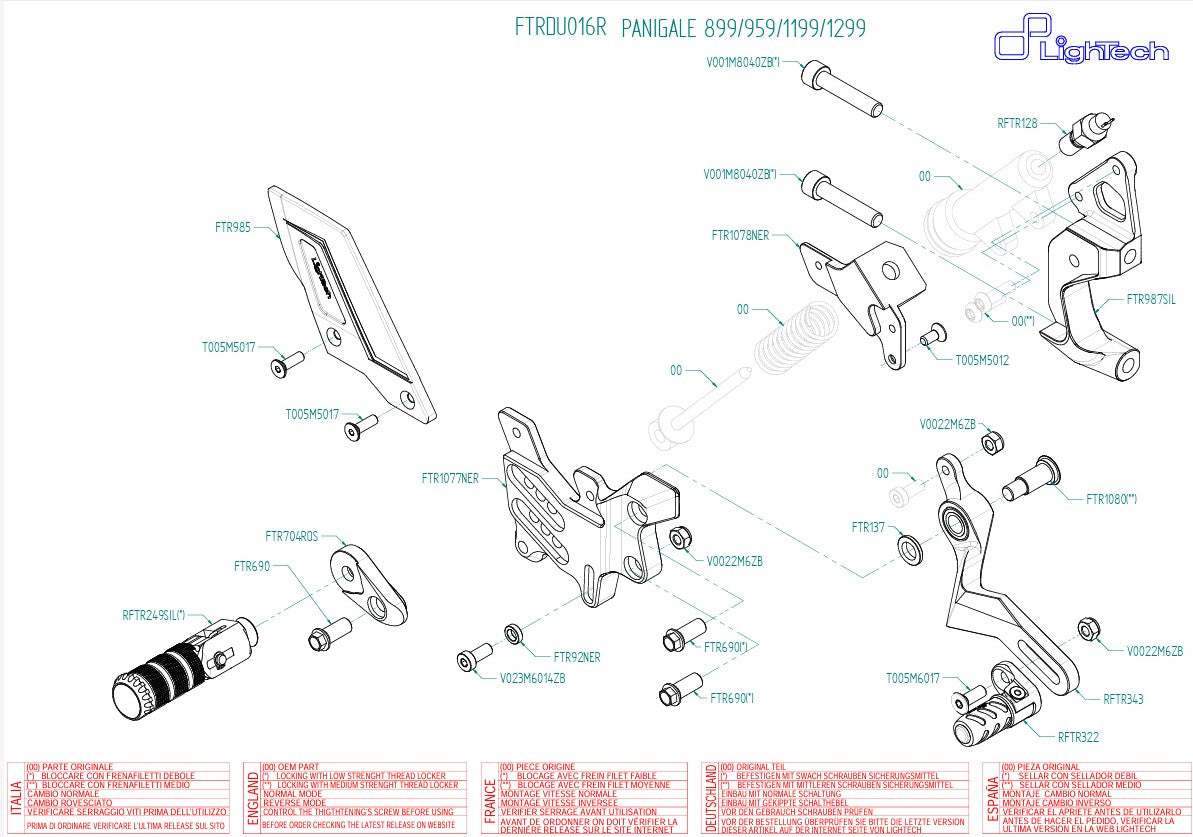 Sistema di poggiapiedi R Lightch Circuito di inversione Ducati Panigale 1299/s (15-18) FTRDU016R
