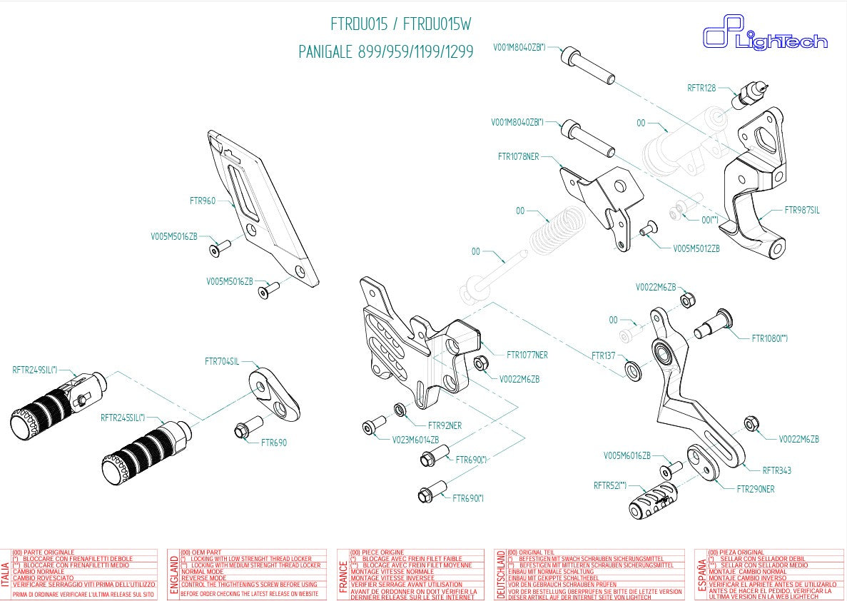 Fußrastenanlage LighTech Ducati Panigale 1199/S/R (12-17) FTRDU015/W