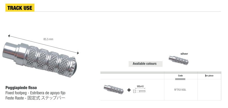 Light-tech náhradní stopa stopy Footrest 85,5 mm-silver/černá | RFTR318