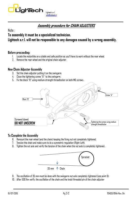 Řetězový napínač Lightech Kawasaki ZX-10 R (11-15) Teka003