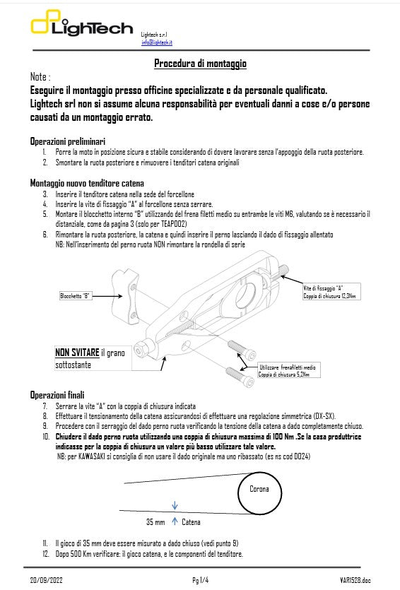 Chuỗi căng thẳng Lightech Honda CBR 1000 RR SC57, SC59 (08-16) TEHO002