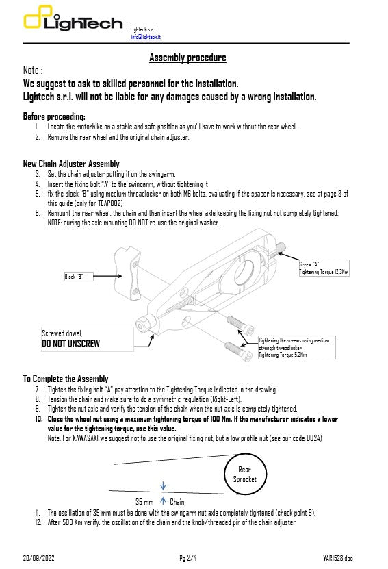 Chuỗi căng thẳng Lightech Honda CBR 1000 RR SC57, SC59 (08-16) TEHO002