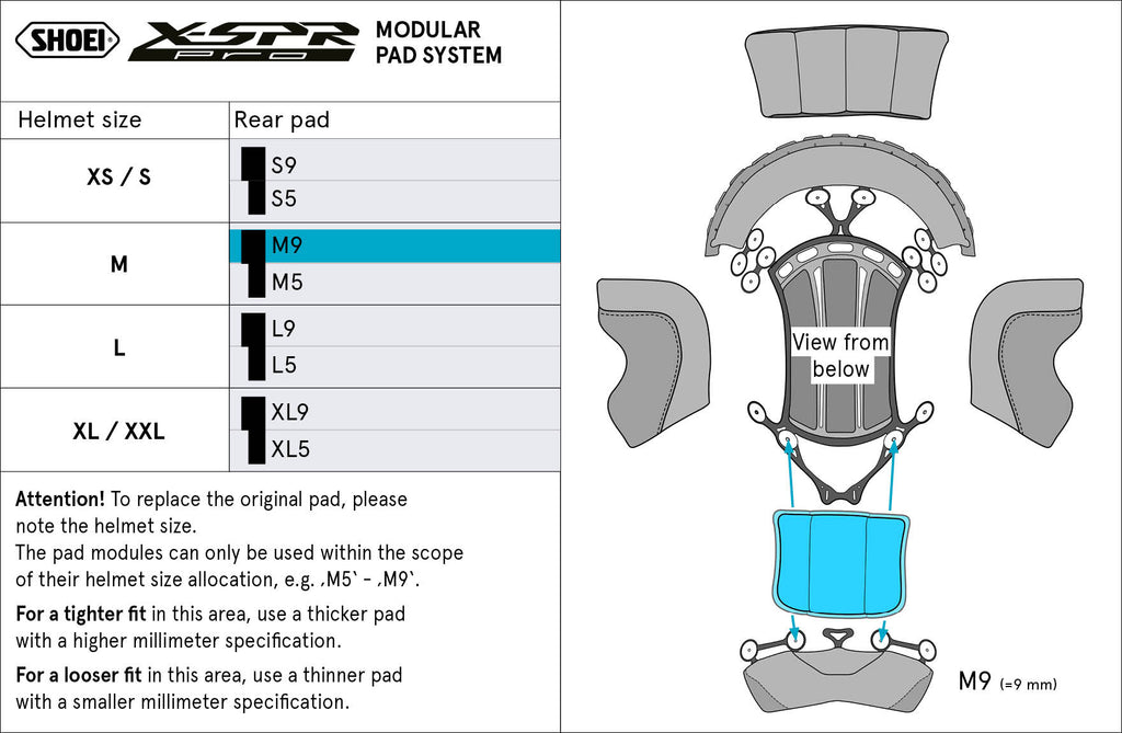 Shoei Head Pad atrás de M9 (XPro) Tipo-P para X-SRE Pro