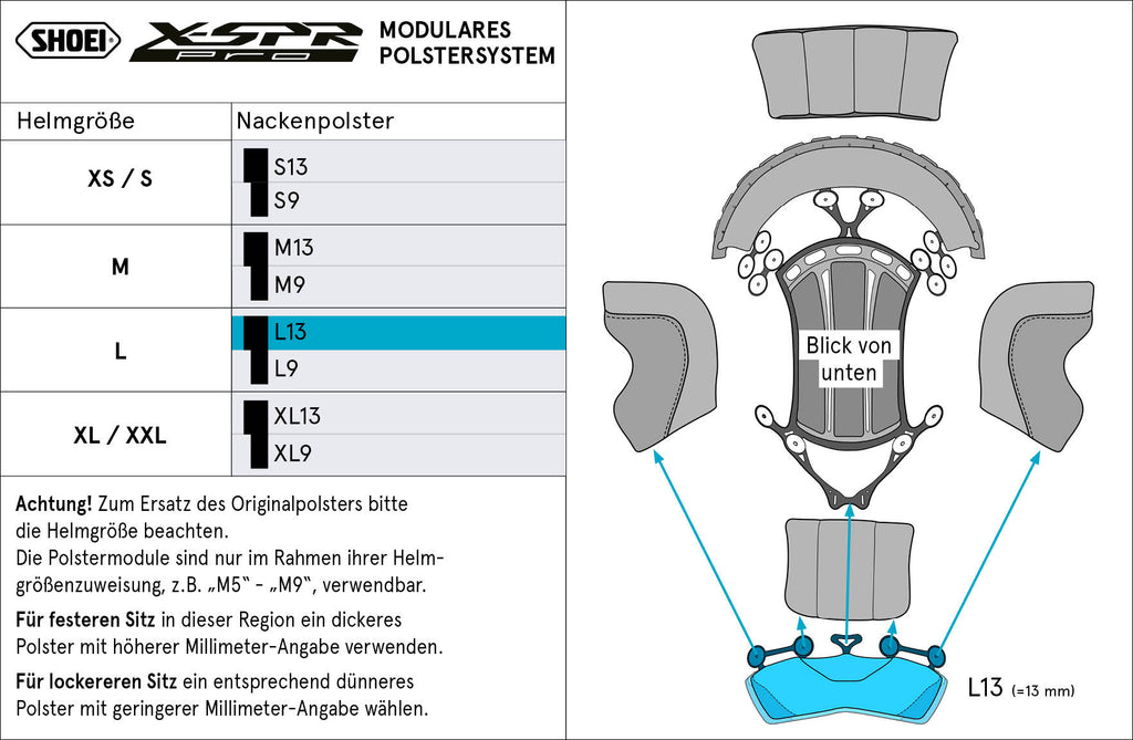 X-SRE PRO 용 Shoei Head Cushion Nacks L13 (XPRO) Type-P 형