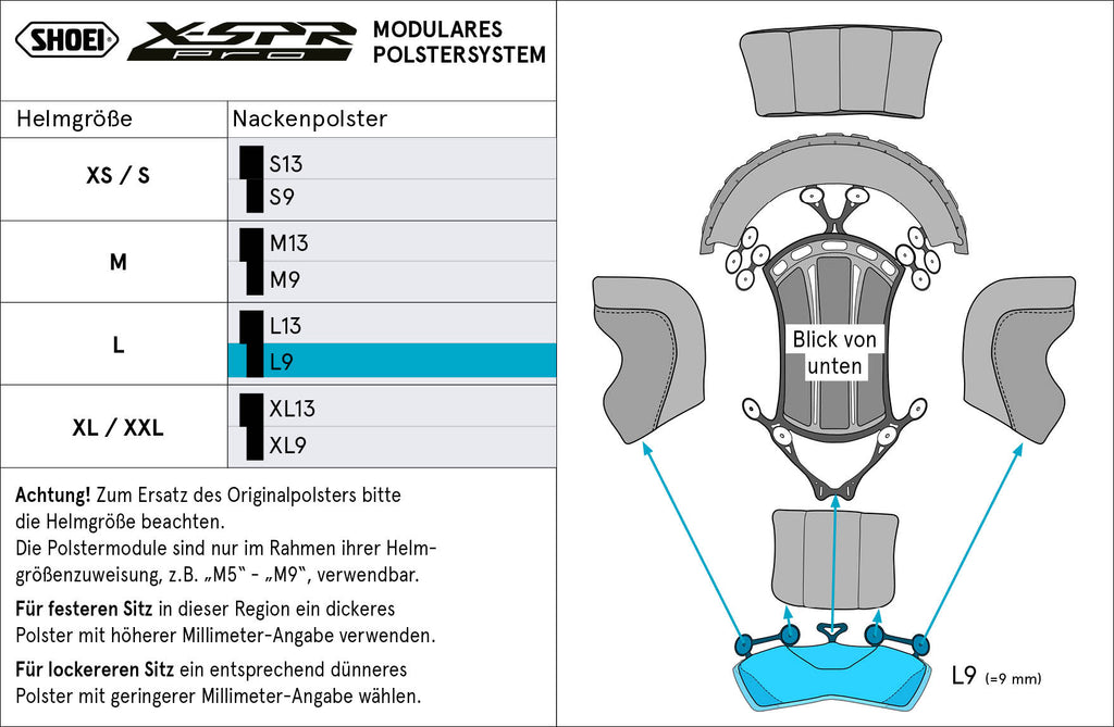 X-SRE PRO 용 Shoei Head Cushion Nacks L9 (XPRO) Type-P 형