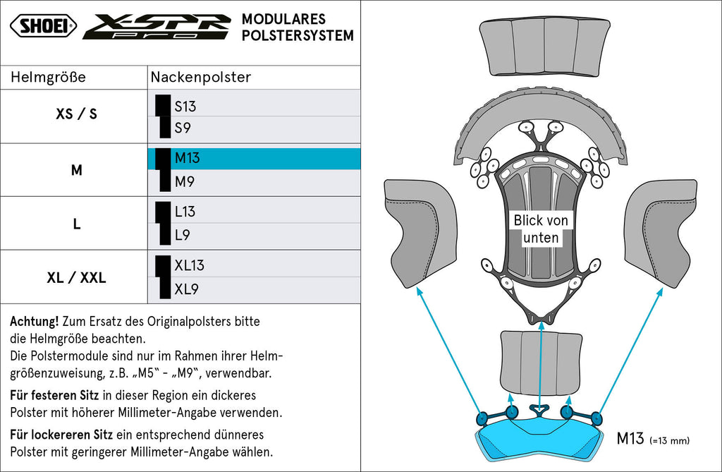 Almofada Shoei Cabeça Nacken M13 (XPro) Tipo-P para X-Spr Pro