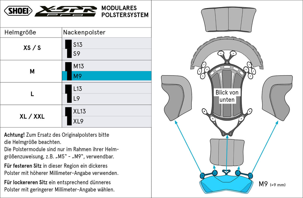 Almofada Shoei Cabeça Nacken M9 (XPro) Tipo-P para X-SREP Pro