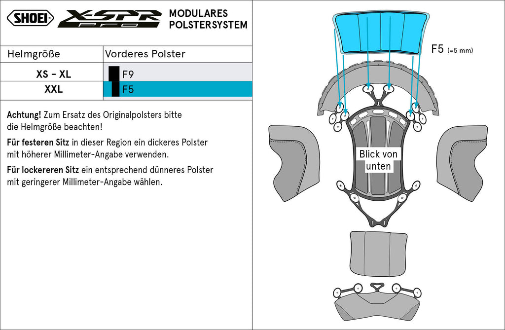 Shoei Head Pad na frente F5 (XPro) Tipo-P para X-Spr Pro