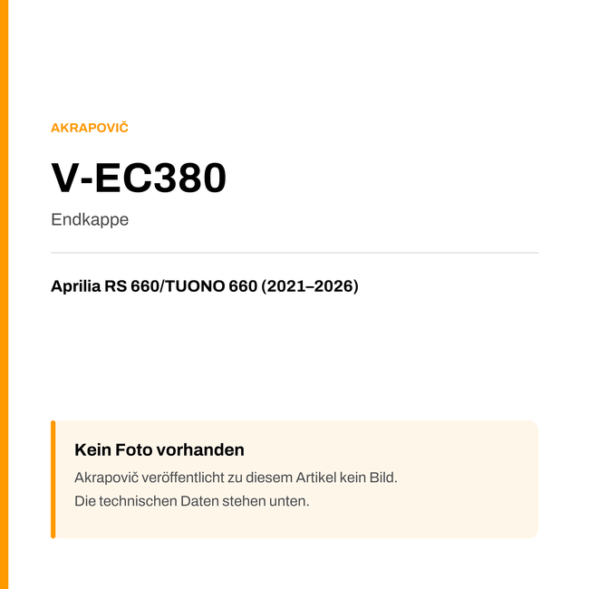 Akrapovic Endkappe Aprilia RS 660 / TUONO 660 (21-26) V-EC380 — Platzhalter, kein Herstellerfoto verfügbar