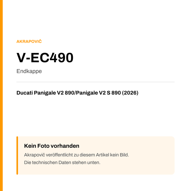 Akrapovic Endkappe Ducati Panigale V2 890 / Panigale V2 S 890 (26-26) V-EC490 — Platzhalter, kein Herstellerfoto verfügbar