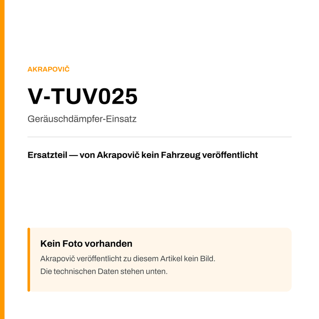 Akrapovic Geräuschdämpfer-Einsatz V-TUV025 — Platzhalter, kein Herstellerfoto verfügbar