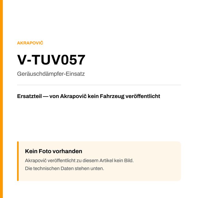 Akrapovic Geräuschdämpfer-Einsatz V-TUV057 — Platzhalter, kein Herstellerfoto verfügbar