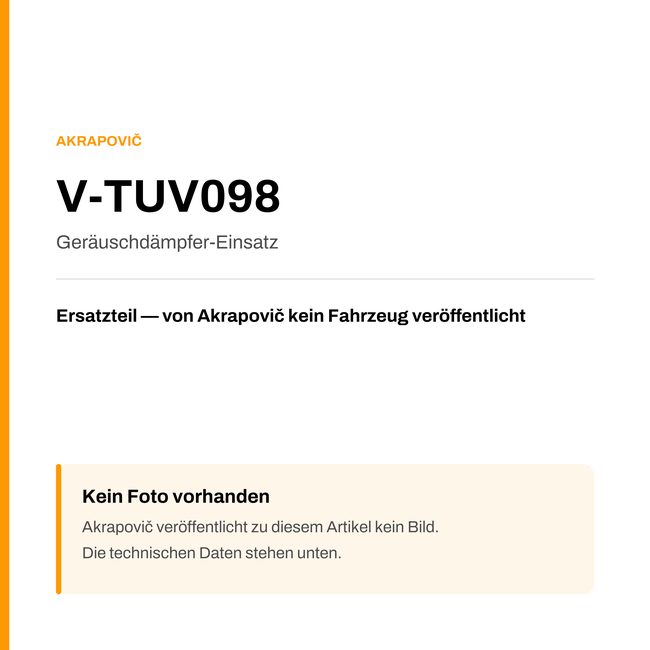 Akrapovic Geräuschdämpfer-Einsatz V-TUV098 — Platzhalter, kein Herstellerfoto verfügbar
