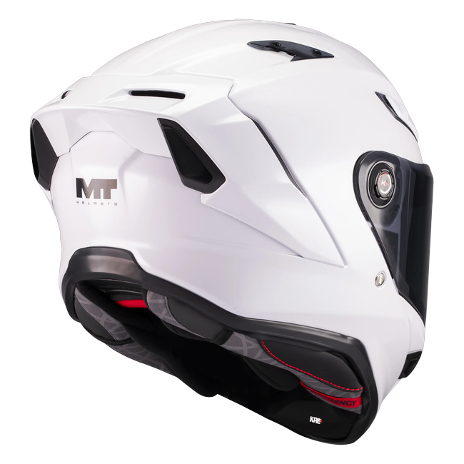 MT-Helmets KRE 2 Pure A0 Integralhelm in Weiß glänzend — Dreiviertelansicht von hinten