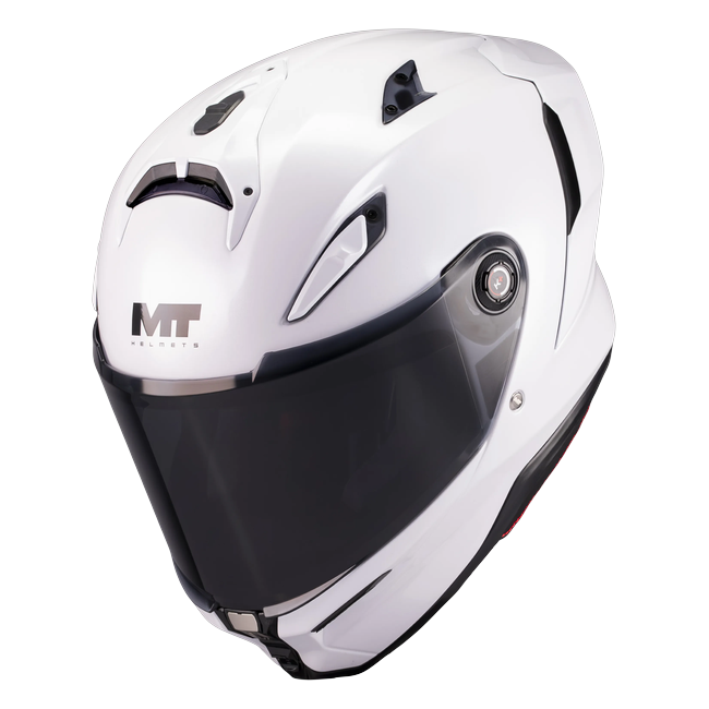MT-Helmets KRE 2 Pure A0 Integralhelm in Weiß glänzend — Erhöhte Dreiviertelansicht von vorn