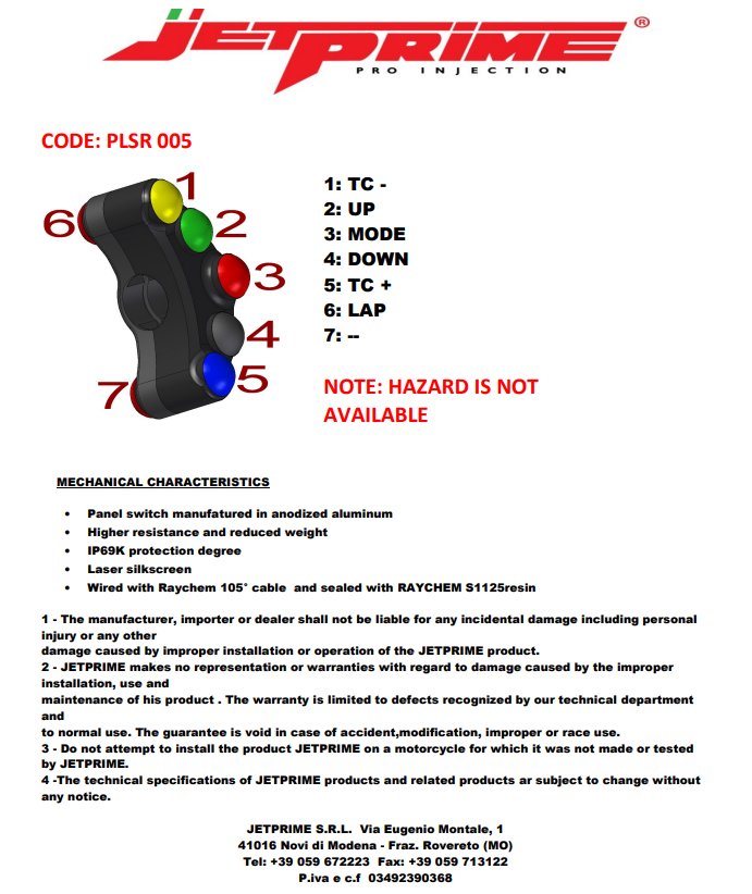 Interruptor de guidão Race esquerdo JetPrime Ducati Panigale 1299/S (15-18) JP PLSR 005 