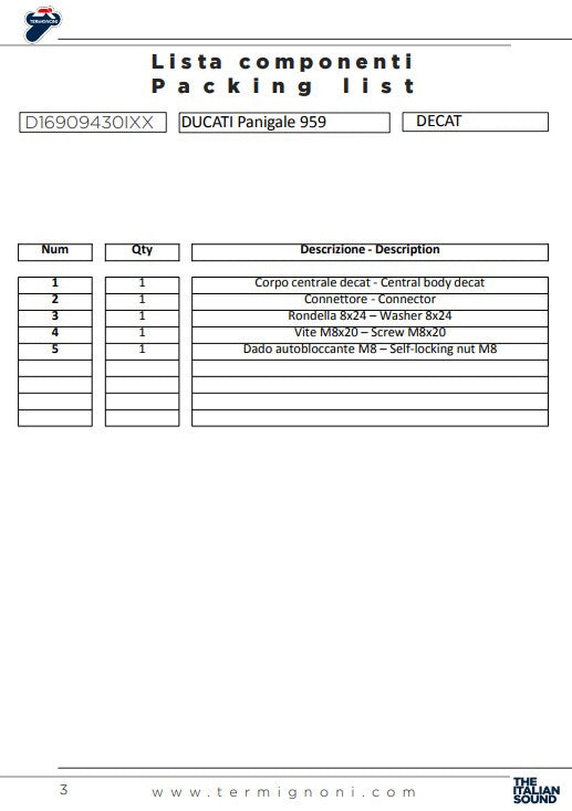 Termignoni Kat-Ersatzrohr Ducati Panigale 959 (16-19) D16909430IXX