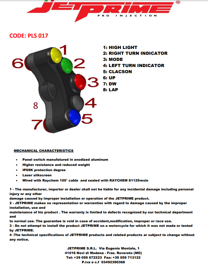 Lenkerschalter Street links JetPrime Honda CBR 1000 RR SC77 (17-19) JP PLS 017
