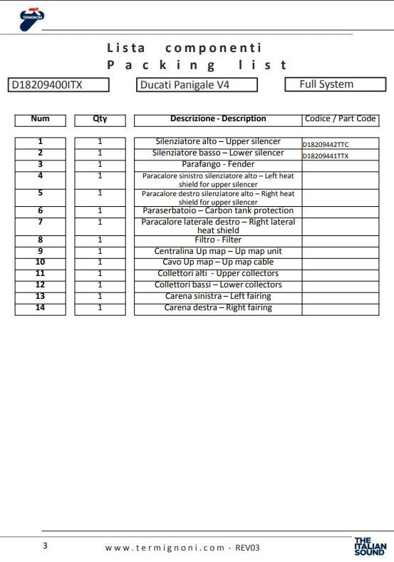 Système d'échappement complet en titane Termignoni 4USCITE Ducati Panigale V4 R (19-24) D18209401TTX 