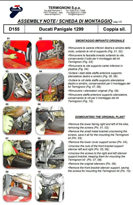 Kit de escape Slip-On Termignoni de carbono para Ducati Panigale 1199/R/S (12-17) D155102CPT+D155Y 