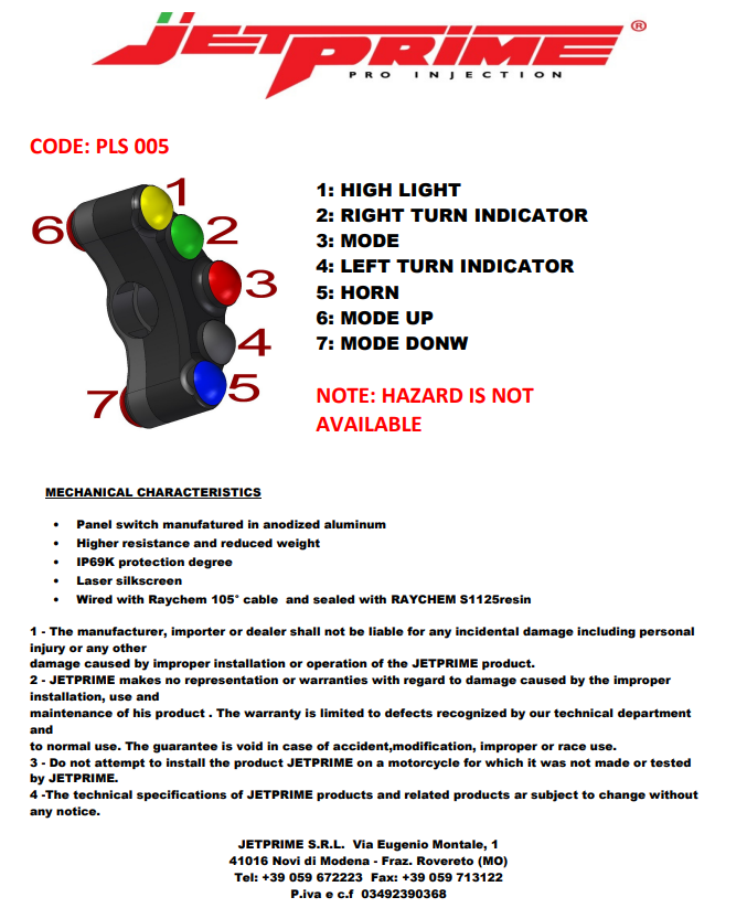 Street switch Street Jetprime Ducati Panigale 1299/S (15-18) JP PLS 005