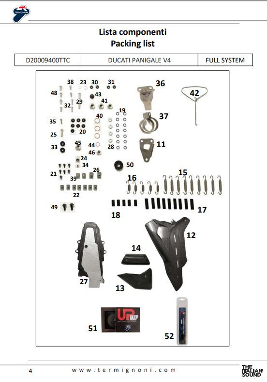 Sistema de escape completo Termignoni de titanio D200 RHT para Ducati Panigale V4 R (19-24) D20009400TTC 