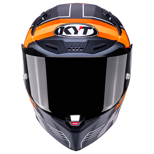 full face orange motorcycle helmet Biltwell - Gringo S Hazard XS with a stripped 1Storm Motorcycle Modular Full Face