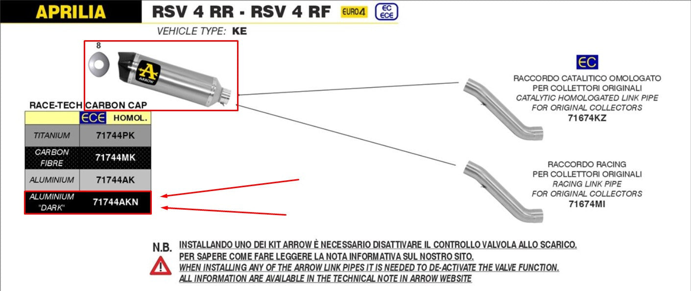 Arrow Slip-On Yarış-Tech Alüminyum Koyu Aprilia RSV4/RR/RF (17-18) 71744AKN 
