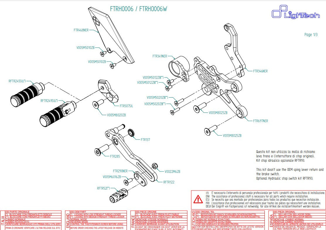 Footrest system LighTech Honda CBR 1000 RR (08-19) FTRHO006/W 
