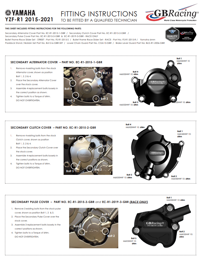 Protector de encendido cubierta de protección GBRacing Yamaha YZF-R1/M RN32, RN49 y RN65 (15-25) 