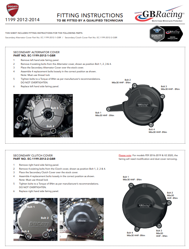 Motorcover beschermers compleetset GBRacing Ducati Panigale 1199/S/R (12-17) 