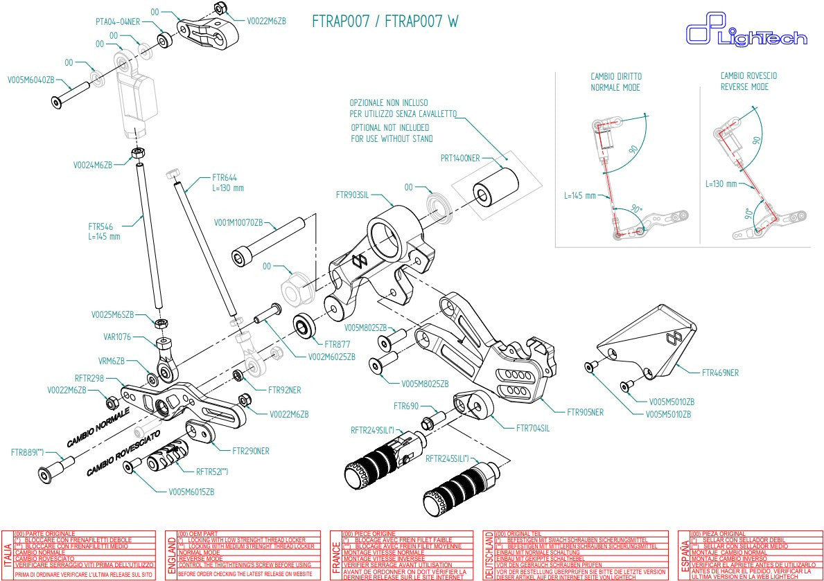 Fußrastenanlage LighTech Aprilia RS 660 (20-26) FTRAP007/W