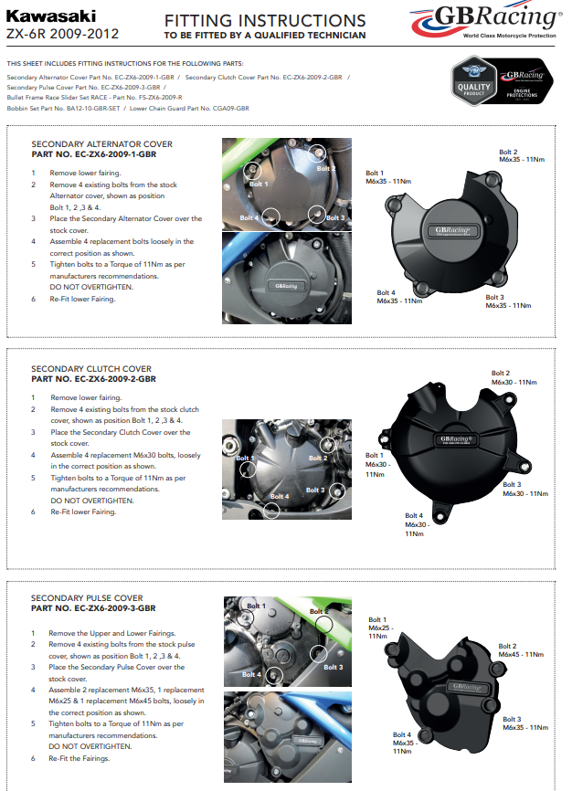 Protetor de luzes, cobertura de proteção GBRacing Kawasaki ZX-6R/636/RR (07-25) 
