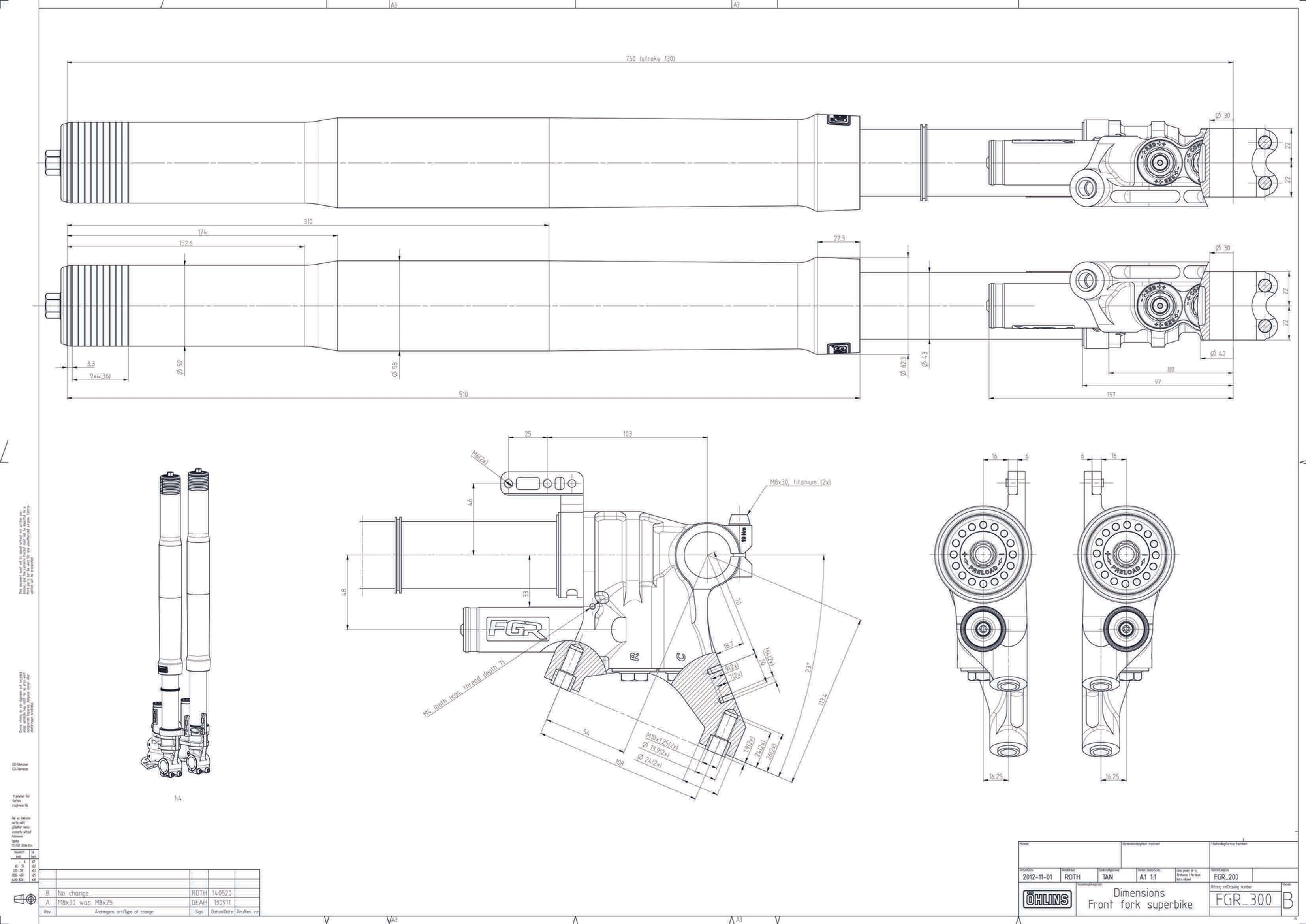 Fourche Öhlins FGR 300 Racing télescopique à gaz pour le sport automobile 