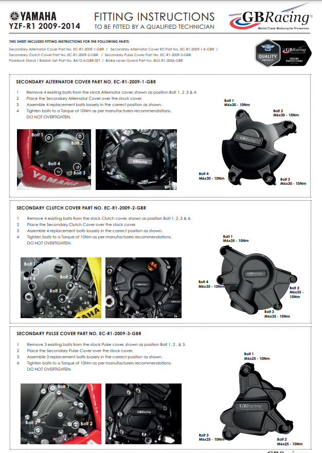 Motorcover Beschermers Compleetset GBRacing Yamaha YZF-R1 (09-14) 