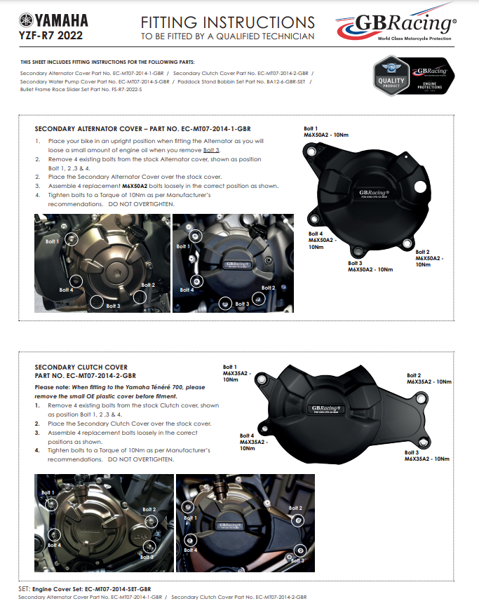 Lichtmaschinen Protektor Schutzabdeckung GBRacing Yamaha YZF-R7 (21-26)