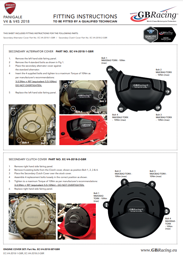 Motordeckel Protektoren Komplettset GBRacing Ducati Panigale V4/S (18-24)