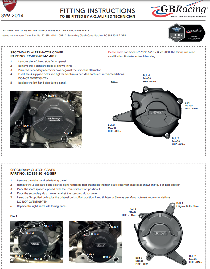 Motorcover beschermers compleetset GBRacing Ducati Panigale 899 (13-16) 